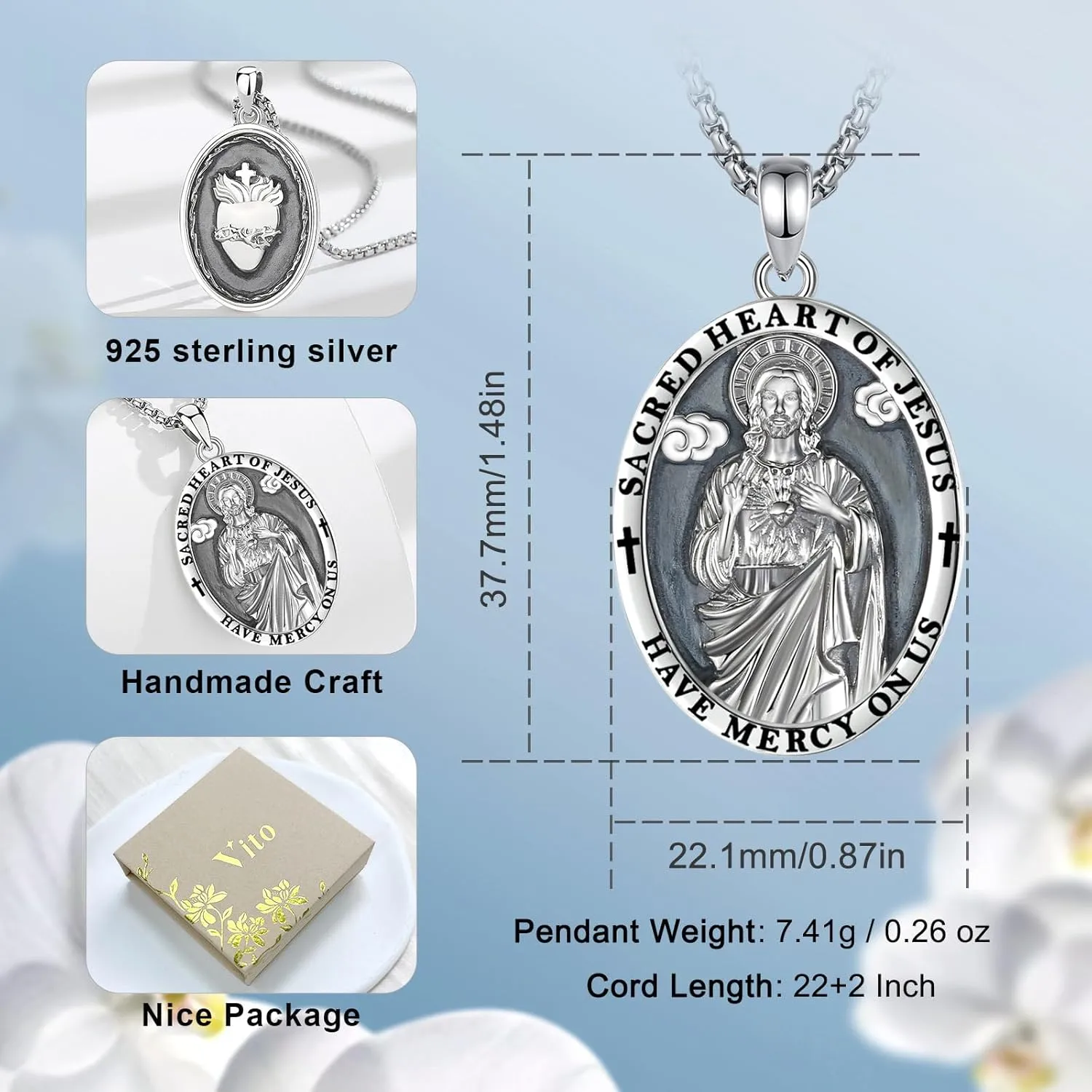 Vito 925 Sterling Silver Saint Necklace for Women Men, St Michael/Crucifix/Caravaca/St Jude Pendant Patron Saint Amulet Medal Religion Jewelry