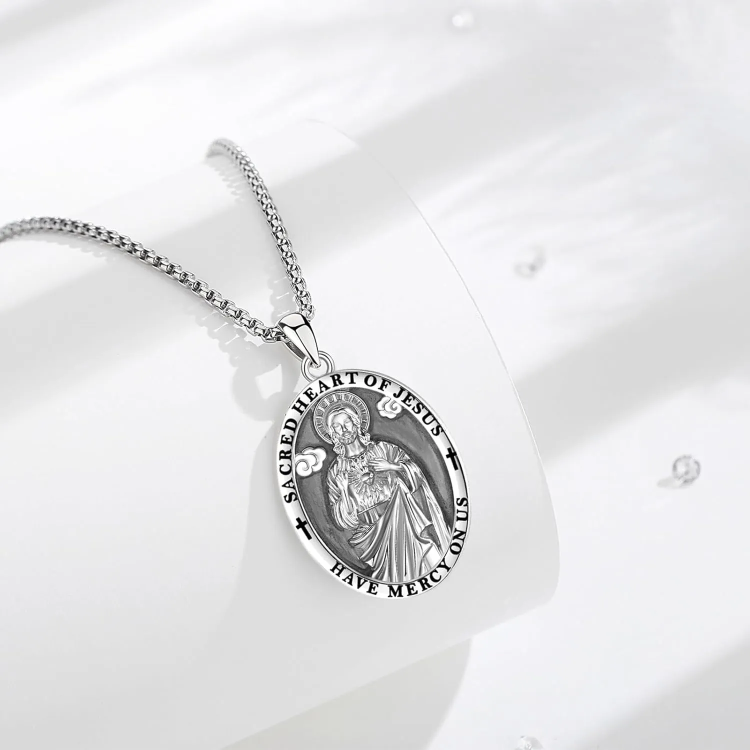 Vito 925 Sterling Silver Saint Necklace for Women Men, St Michael/Crucifix/Caravaca/St Jude Pendant Patron Saint Amulet Medal Religion Jewelry