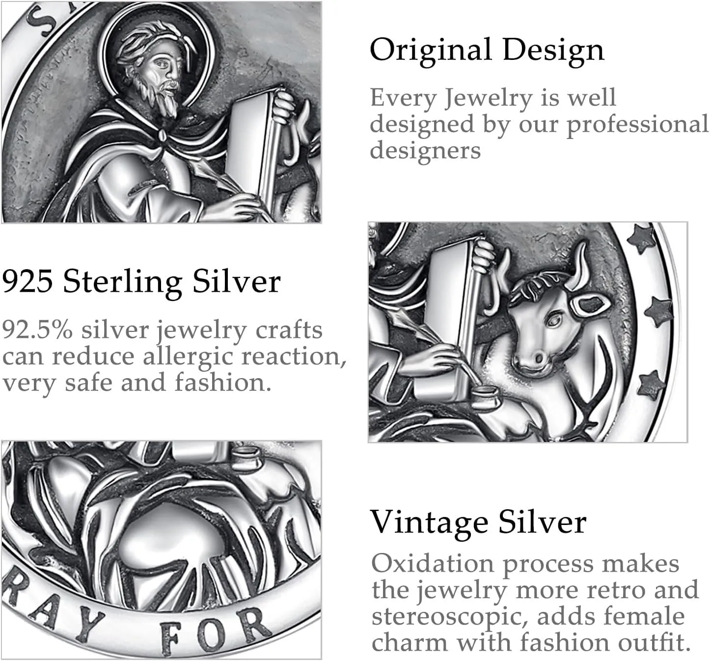 Vito 925 Sterling Silver Saint Necklace for Women Men, St Michael/Crucifix/Caravaca/St Jude Pendant Patron Saint Amulet Medal Religion Jewelry