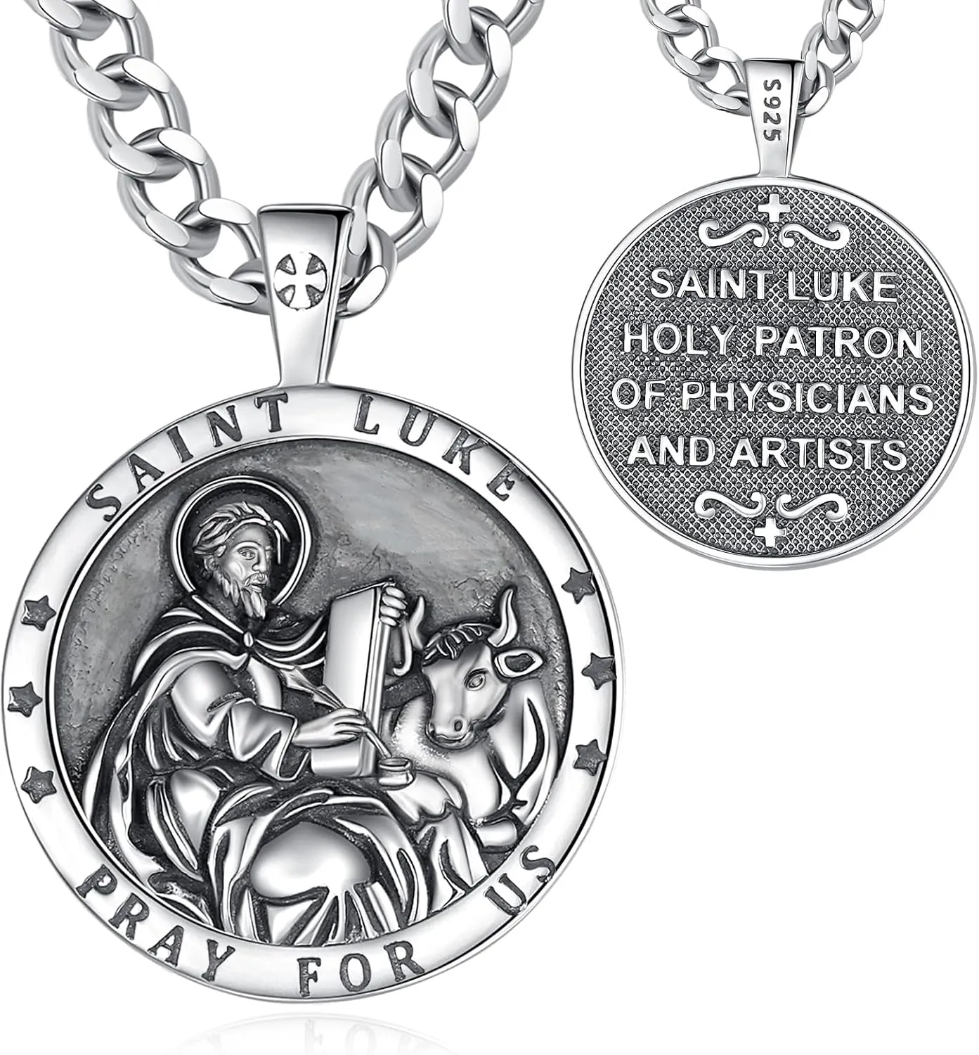 Vito 925 Sterling Silver Saint Necklace for Women Men, St Michael/Crucifix/Caravaca/St Jude Pendant Patron Saint Amulet Medal Religion Jewelry