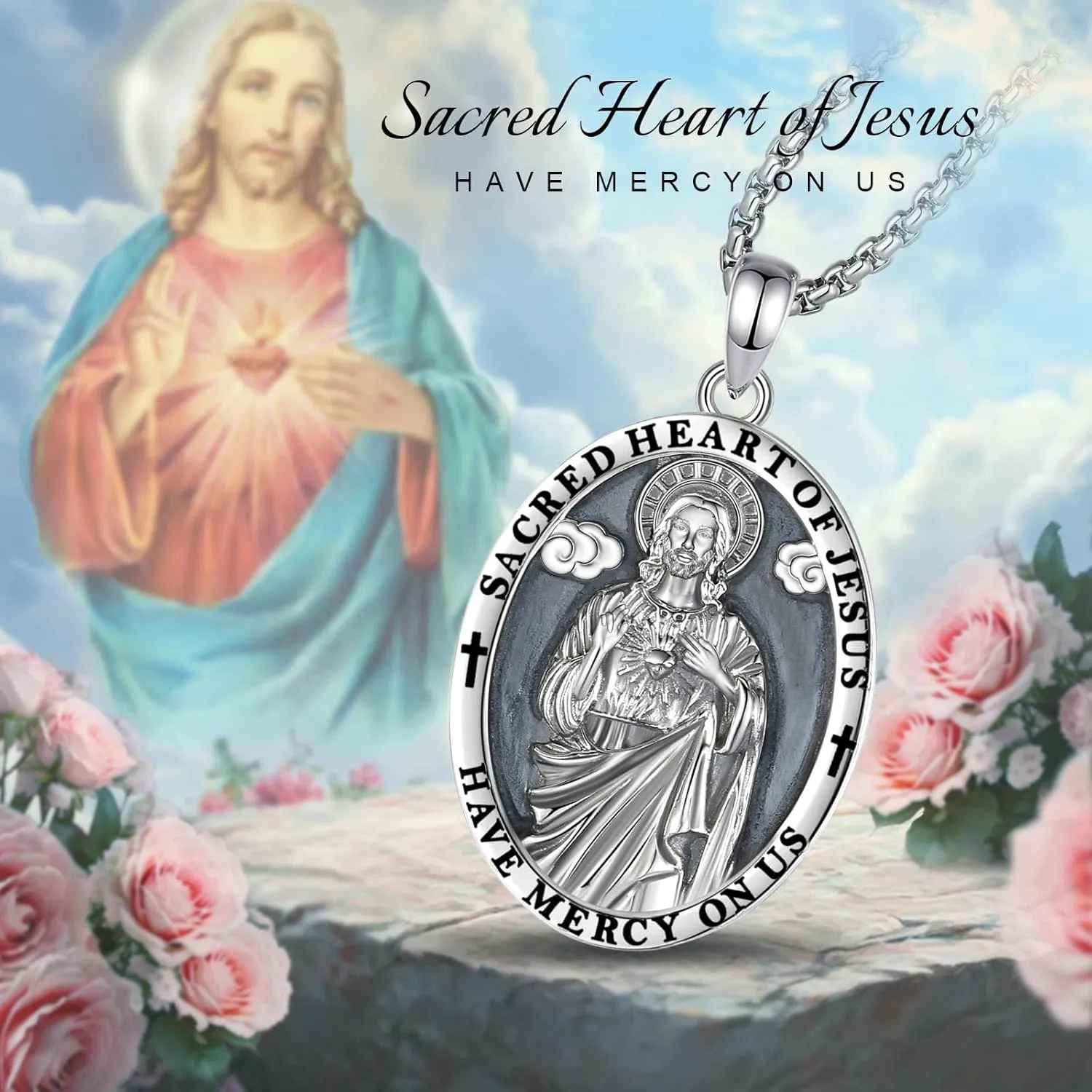 Vito 925 Sterling Silver Saint Necklace for Women Men, St Michael/Crucifix/Caravaca/St Jude Pendant Patron Saint Amulet Medal Religion Jewelry