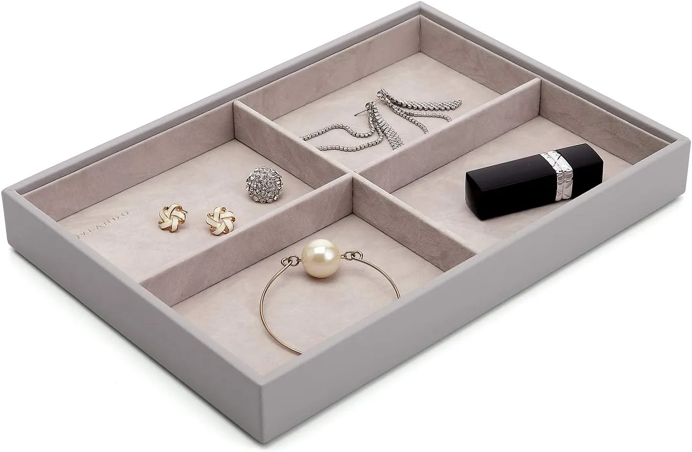 Vlando Stackable Jewelry Tray - Multipurpose Jewelry Accessories Display Storage and Organizer for Earring Necklace Bracelet Ring (Grey, Large - 4-Layer w/Clear Lid)