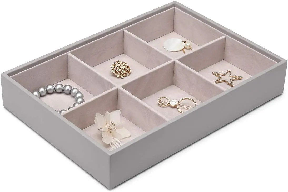 Vlando Stackable Jewelry Tray - Multipurpose Jewelry Accessories Display Storage and Organizer for Earring Necklace Bracelet Ring (Grey, Large - 4-Layer w/Clear Lid)