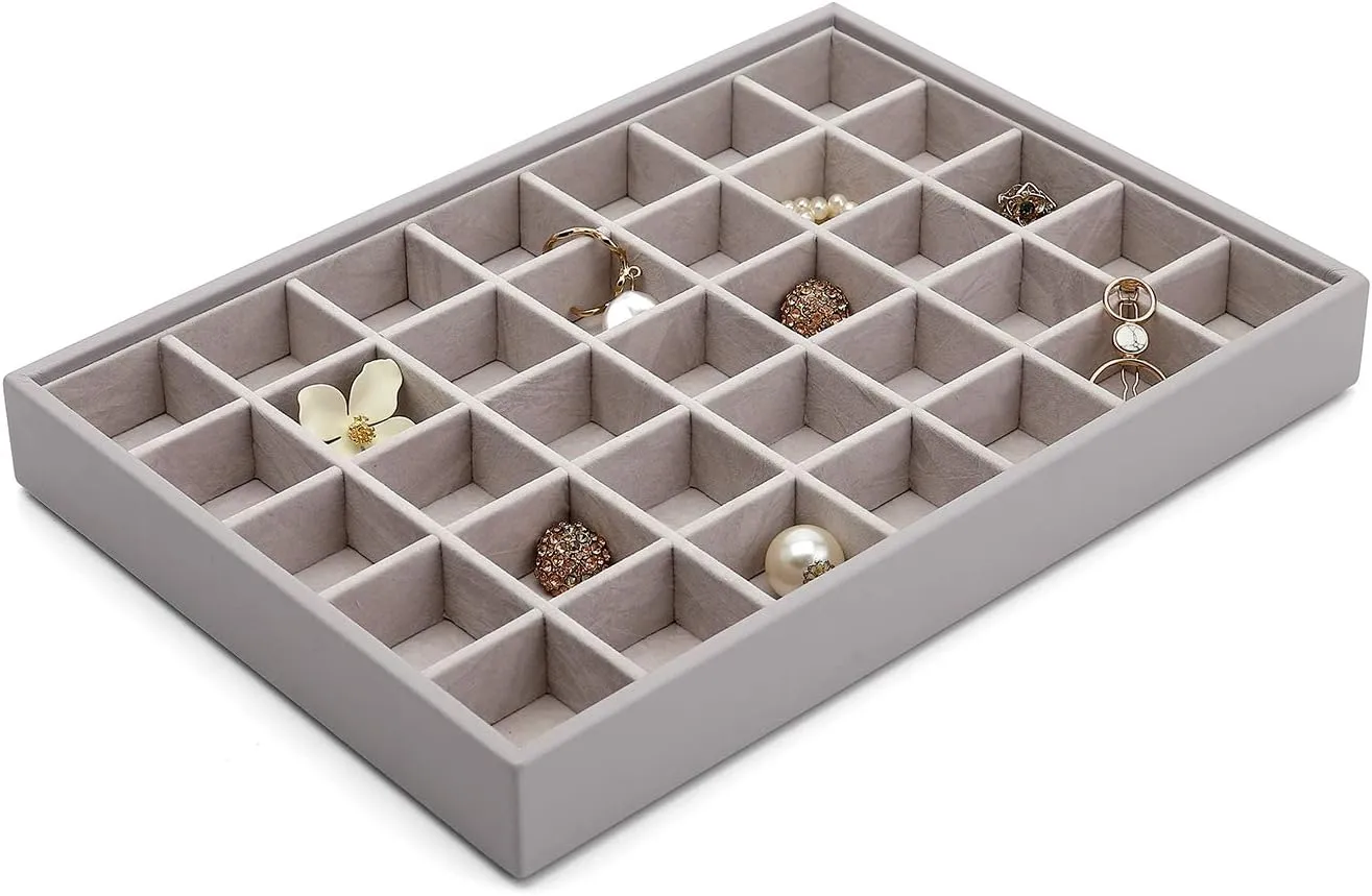 Vlando Stackable Jewelry Tray - Multipurpose Jewelry Accessories Display Storage and Organizer for Earring Necklace Bracelet Ring (Grey, Large - 4-Layer w/Clear Lid)