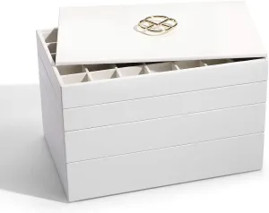 Vlando Stackable Jewelry Tray - Multipurpose Jewelry Accessories Display Storage and Organizer for Earring Necklace Bracelet Ring (White, Large - 4-Layer w/Lid)