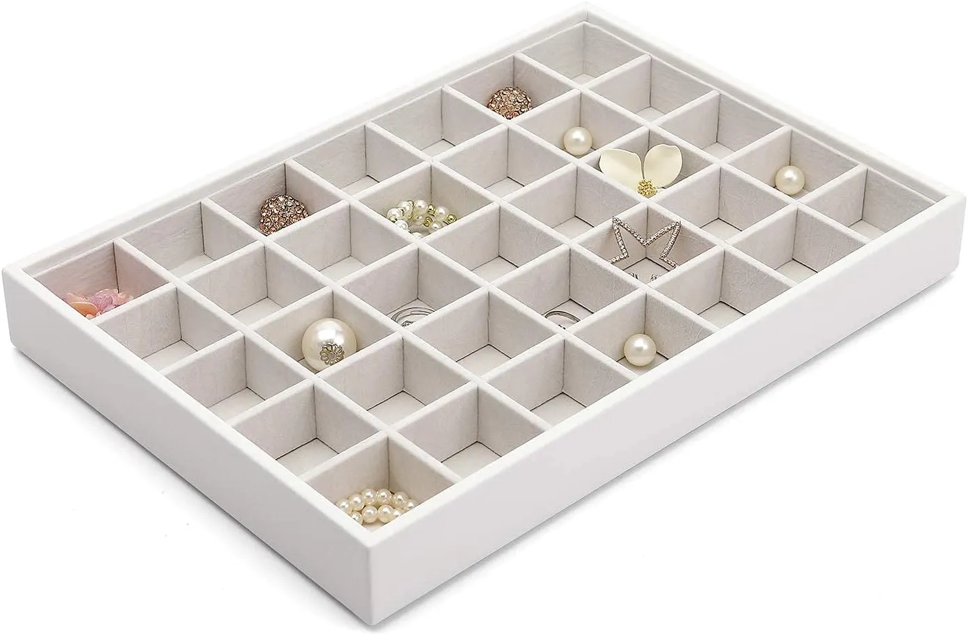 Vlando Stackable Jewelry Tray - Multipurpose Jewelry Accessories Display Storage and Organizer for Earring Necklace Bracelet Ring (White, Large - 4-Layer w/Lid)