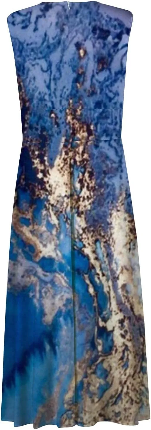 Waist Dress for Women Simple Floral Maxi Dress Flowy Casual V Neck Sleeveless Wedding Guest Holiday Long Dress
