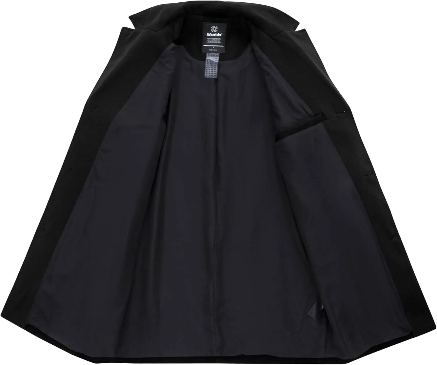 wantdo Men's Single Breasted Pea Coat Windproof Winter Coat Classic Notched Collar Military Jacket