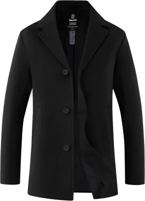 wantdo Men's Single Breasted Pea Coat Windproof Winter Coat Classic Notched Collar Military Jacket
