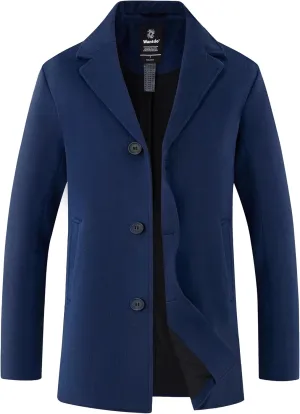 wantdo Men's Single Breasted Pea Coat Windproof Winter Coat Classic Notched Collar Military Jacket
