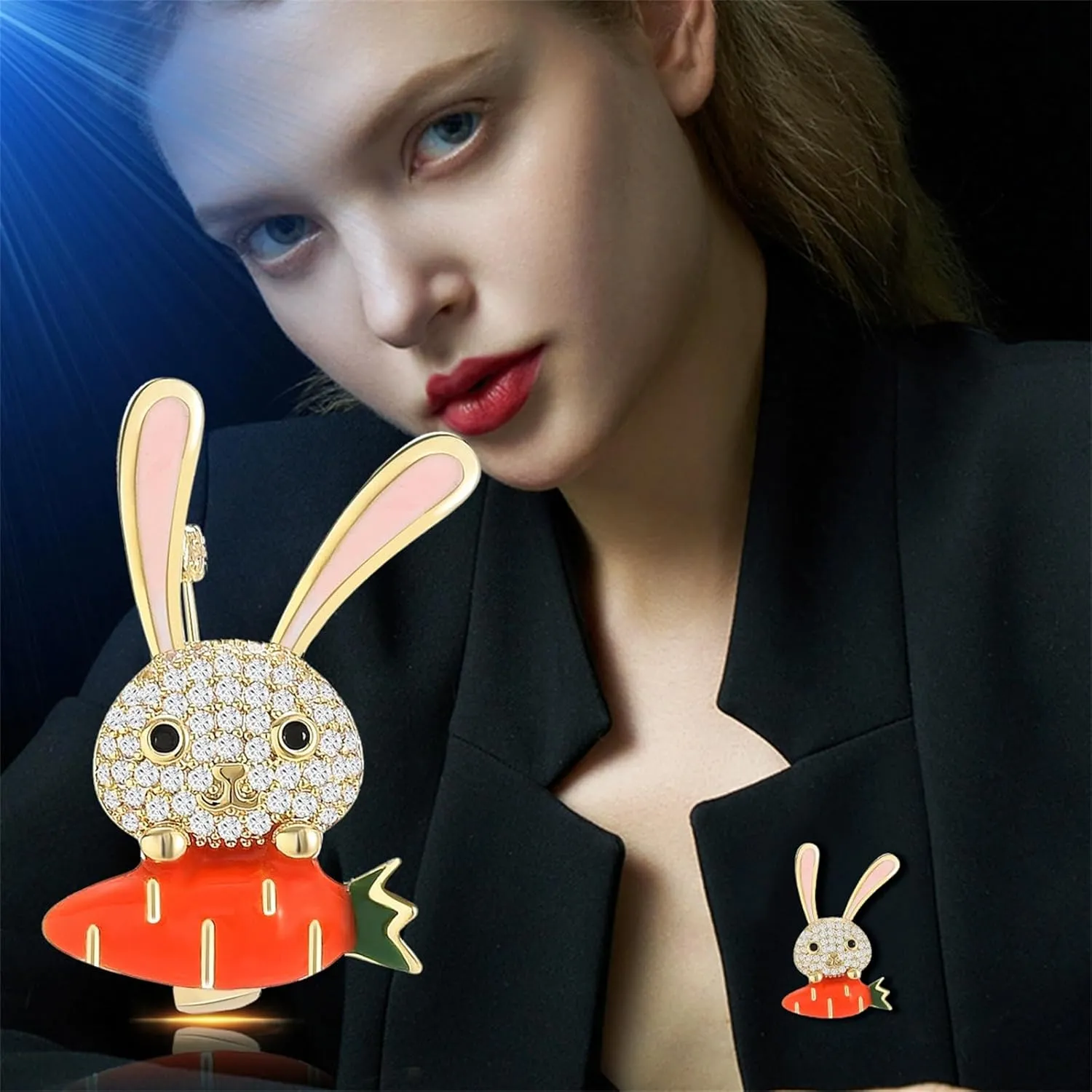 WCRAZYE Rhinestone Bow Rabbit Brooch Pin for Women Girls Men Gold Plated Fashion Cute Crystal Bow Enamel Cartoon Bunny Gentleman Brooches Lapel Pins Lucky Decor Dress Accessories Easter Holiday Jewelry Gift