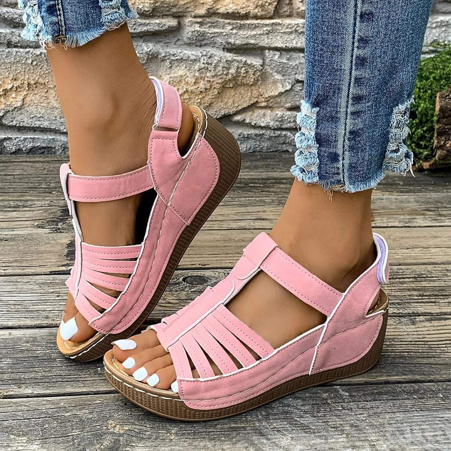 Wedge Shoes Womens Summer Dressy Orthopedic Sandals Open Toe Roman Wedges Platform Ankle Strap Ladies Sandals 2025