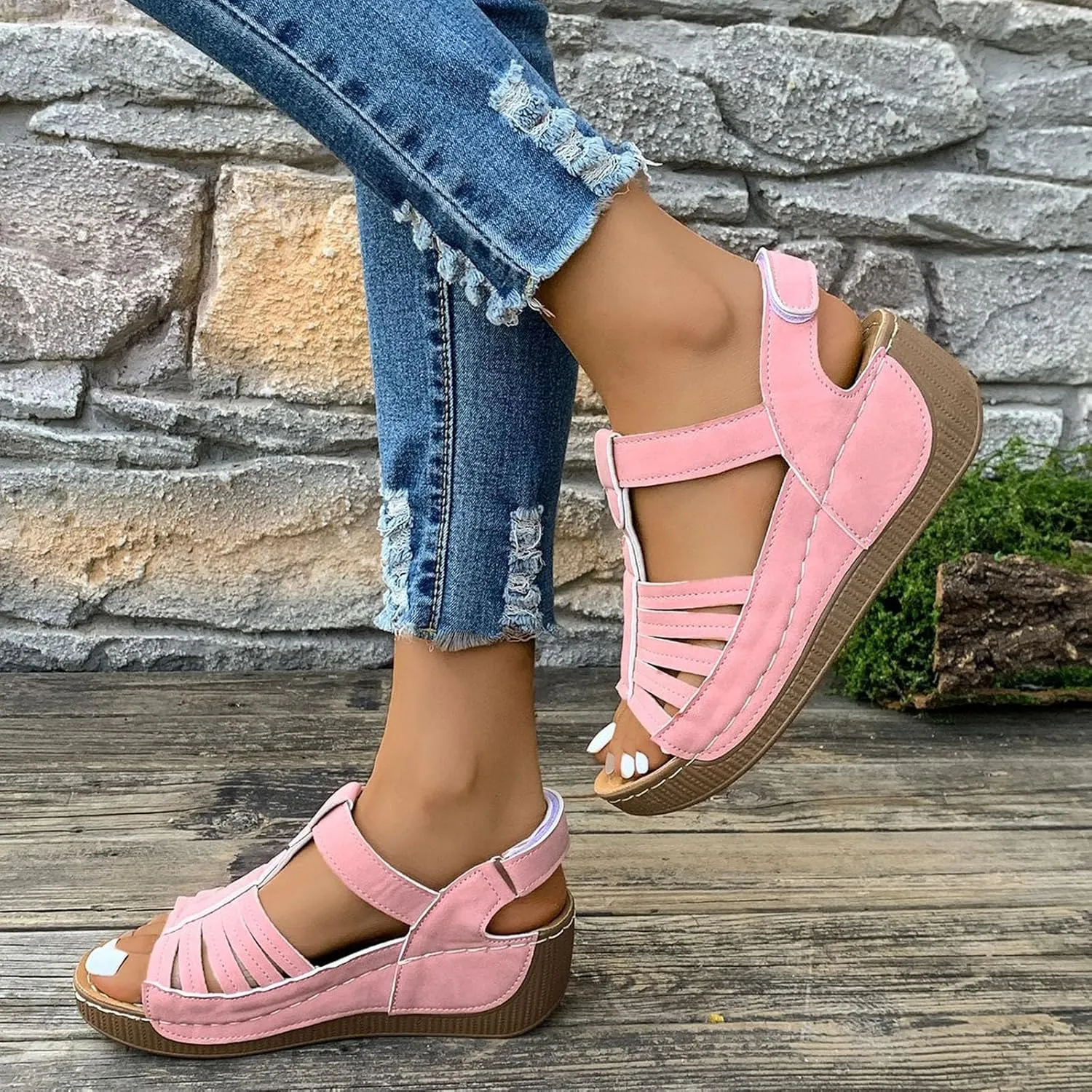 Wedge Shoes Womens Summer Dressy Orthopedic Sandals Open Toe Roman Wedges Platform Ankle Strap Ladies Sandals 2025
