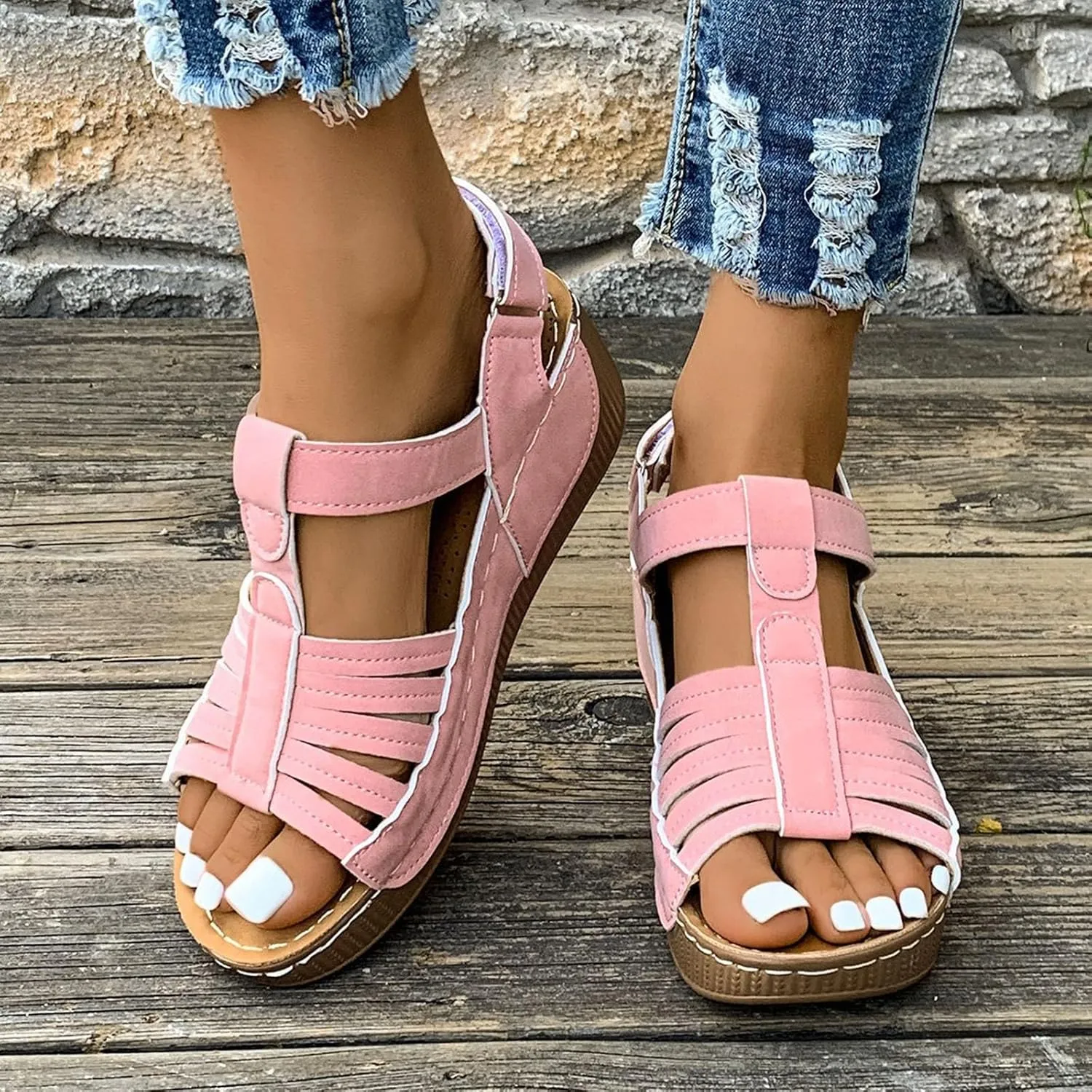Wedge Shoes Womens Summer Dressy Orthopedic Sandals Open Toe Roman Wedges Platform Ankle Strap Ladies Sandals 2025