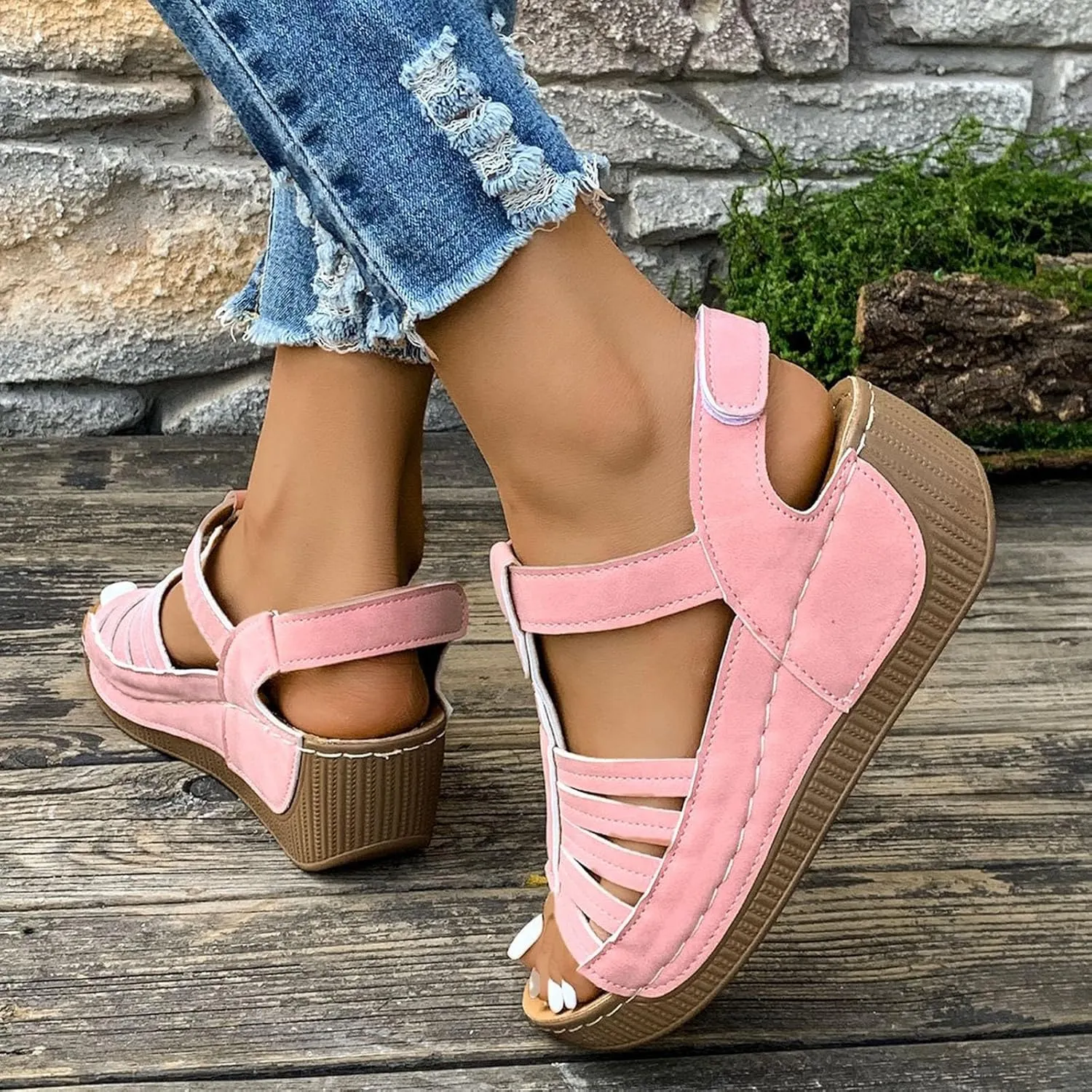 Wedge Shoes Womens Summer Dressy Orthopedic Sandals Open Toe Roman Wedges Platform Ankle Strap Ladies Sandals 2025