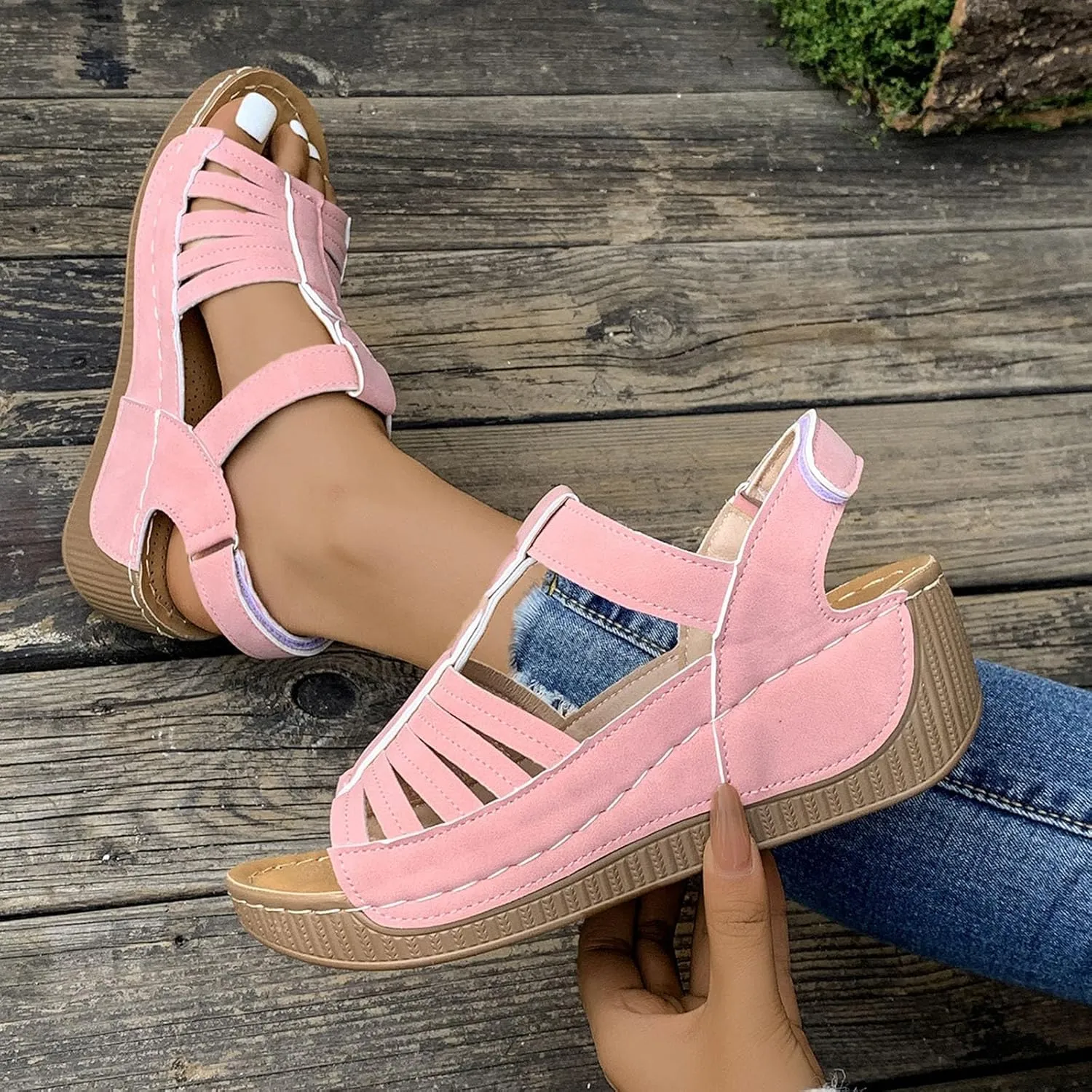 Wedge Shoes Womens Summer Dressy Orthopedic Sandals Open Toe Roman Wedges Platform Ankle Strap Ladies Sandals 2025