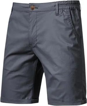 WENKOMG1 MensCotton Shorts Solid Chino Casual Knee Length Work Shorts Summer Slim Fit 10" Inseam Flat Front Shorts
