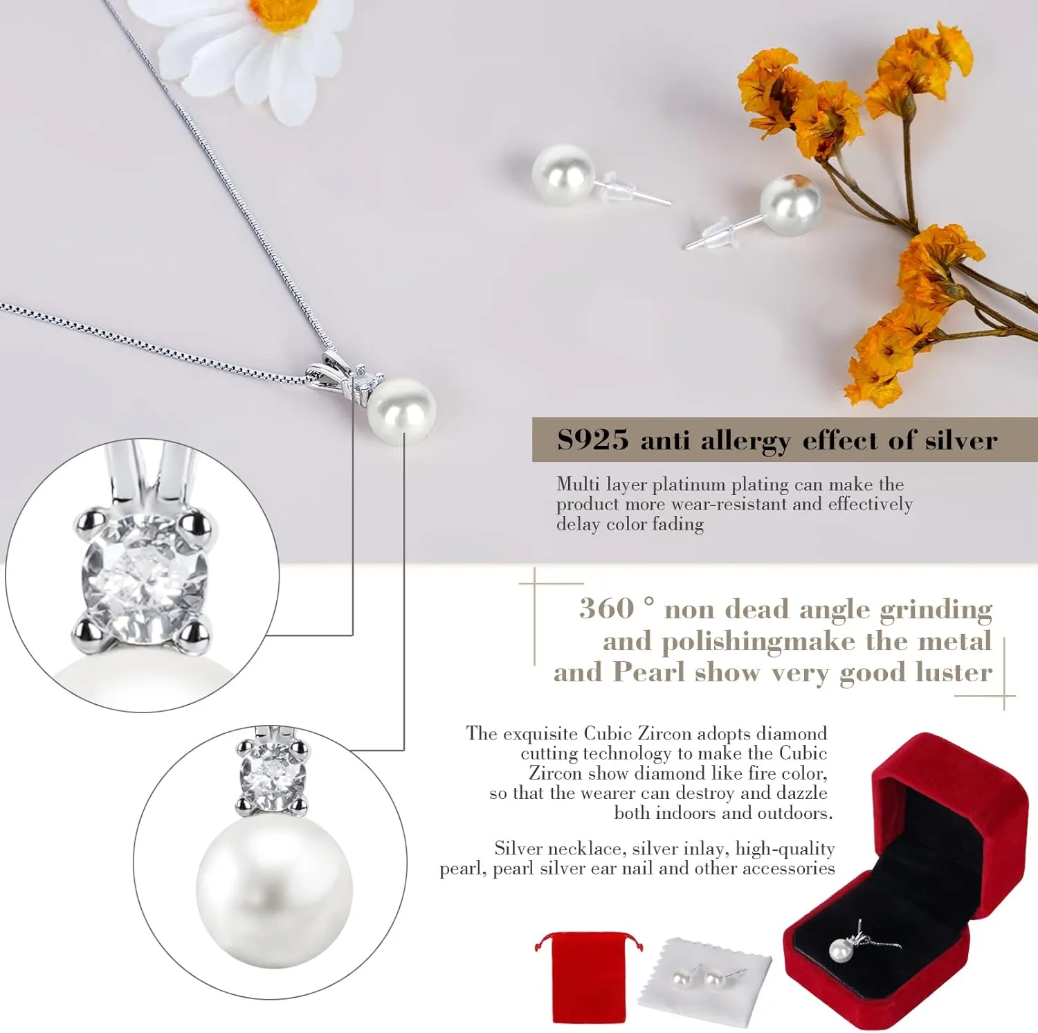 White Single Pearl Necklace Pendants | One Pearl Pendant Necklace with a pearl Jewelry | Pearl drop Necklace | Silver Pearl Necklaces for Women
