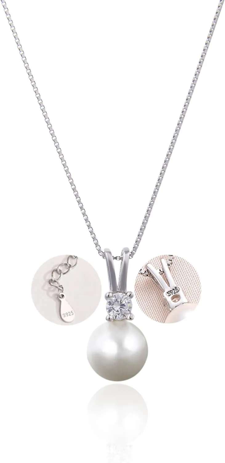 White Single Pearl Necklace Pendants | One Pearl Pendant Necklace with a pearl Jewelry | Pearl drop Necklace | Silver Pearl Necklaces for Women