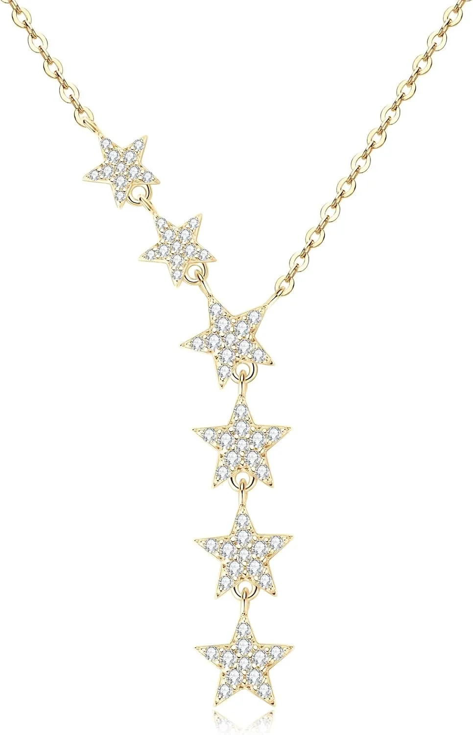WOAINI Adjustable Y Lariat Necklace in 925 Sterling Silver with Moissanite Star Pendant & Charms, Y-Shaped Moissanite Star Necklaces for Women, Diamond-Alternative Handcrafted Elegance Gift