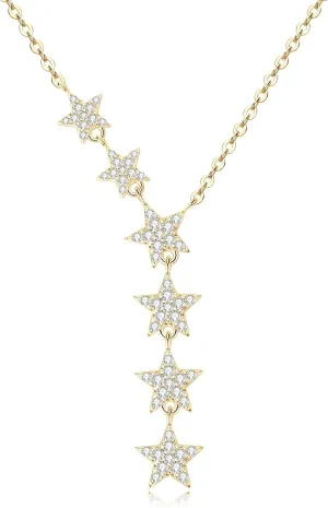WOAINI Adjustable Y Lariat Necklace in 925 Sterling Silver with Moissanite Star Pendant & Charms, Y-Shaped Moissanite Star Necklaces for Women, Diamond-Alternative Handcrafted Elegance Gift