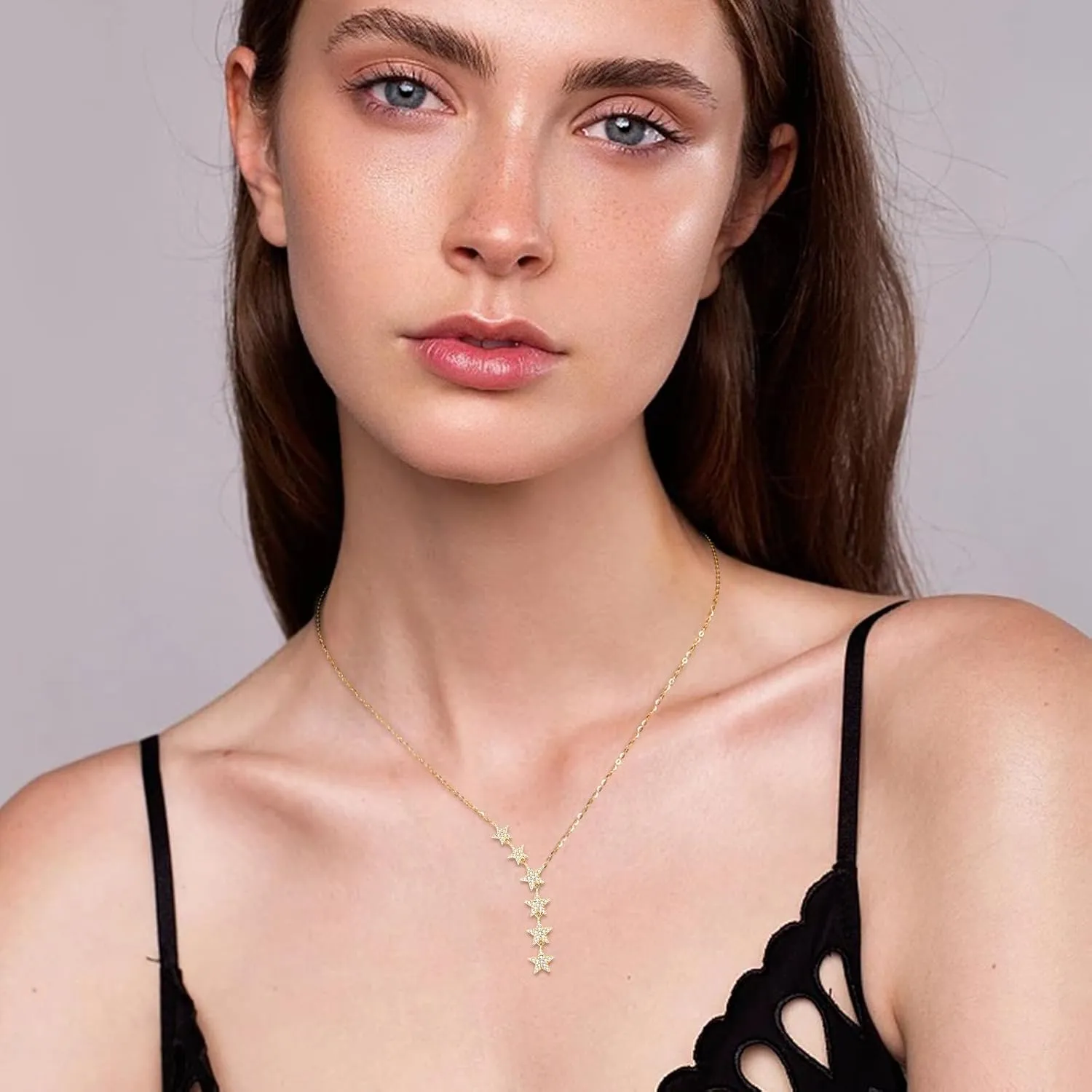 WOAINI Adjustable Y Lariat Necklace in 925 Sterling Silver with Moissanite Star Pendant & Charms, Y-Shaped Moissanite Star Necklaces for Women, Diamond-Alternative Handcrafted Elegance Gift