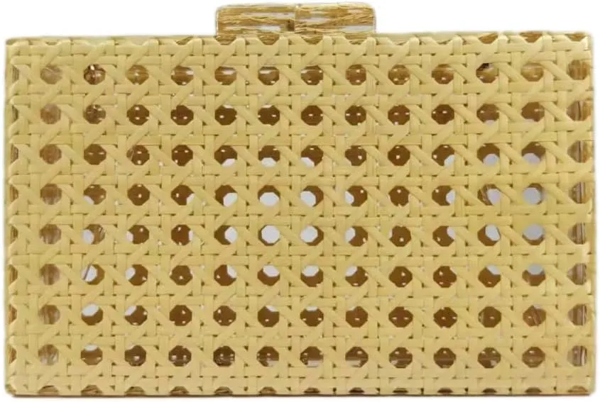 Women Acrylic Bag Rattan Clutch Purse Woven Bag Square Box Crossbody Handbag Shoulder Bag Summer Beach Purse