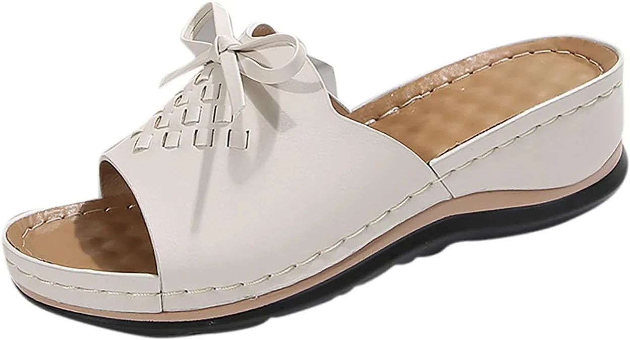 Women Arch Support Slides Comfort Walking Sandal Dressy Casual Bow Orthotic Slip on Sandals Orthopedic Sandales