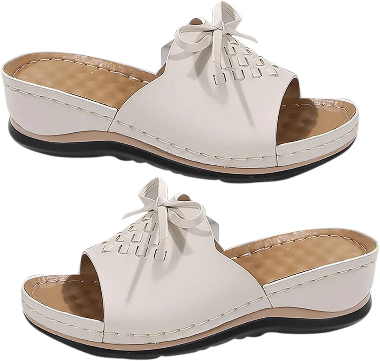 Women Arch Support Slides Comfort Walking Sandal Dressy Casual Bow Orthotic Slip on Sandals Orthopedic Sandales