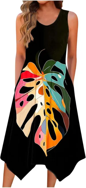 Women Casual Dress Summer Tank Dresses Loose Flowy Beach Dress with Pocket Hankerchief Flare Flowy Midi Sundress 2025