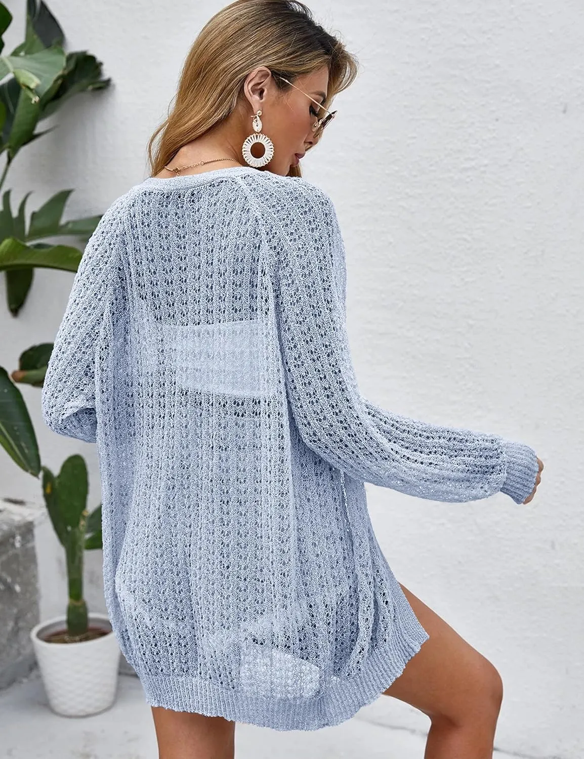 Women Crochet Lightweight Cardigan Cover Up Open Front Long Sleeve Summer Cardigans