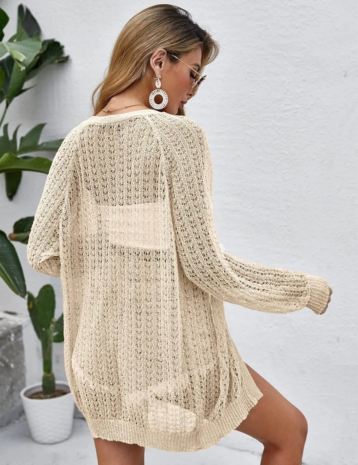 Women Crochet Lightweight Cardigan Cover Up Open Front Long Sleeve Summer Cardigans