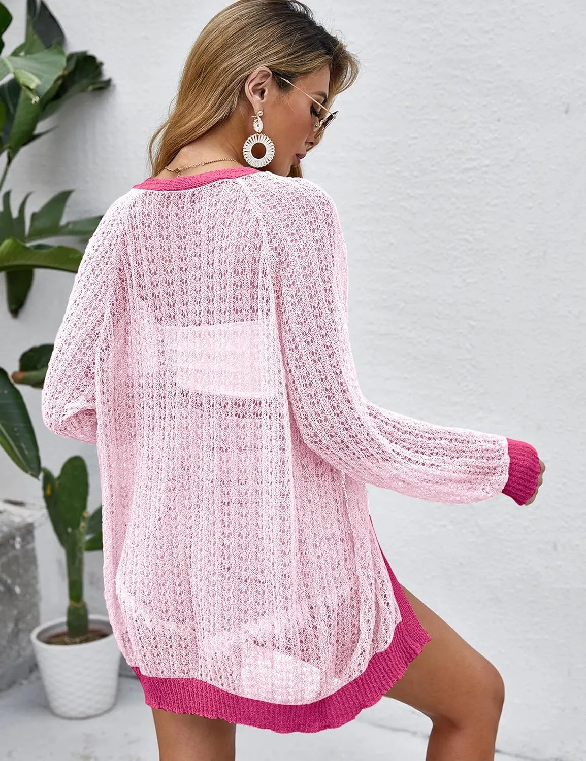 Women Crochet Lightweight Cardigan Cover Up Open Front Long Sleeve Summer Cardigans