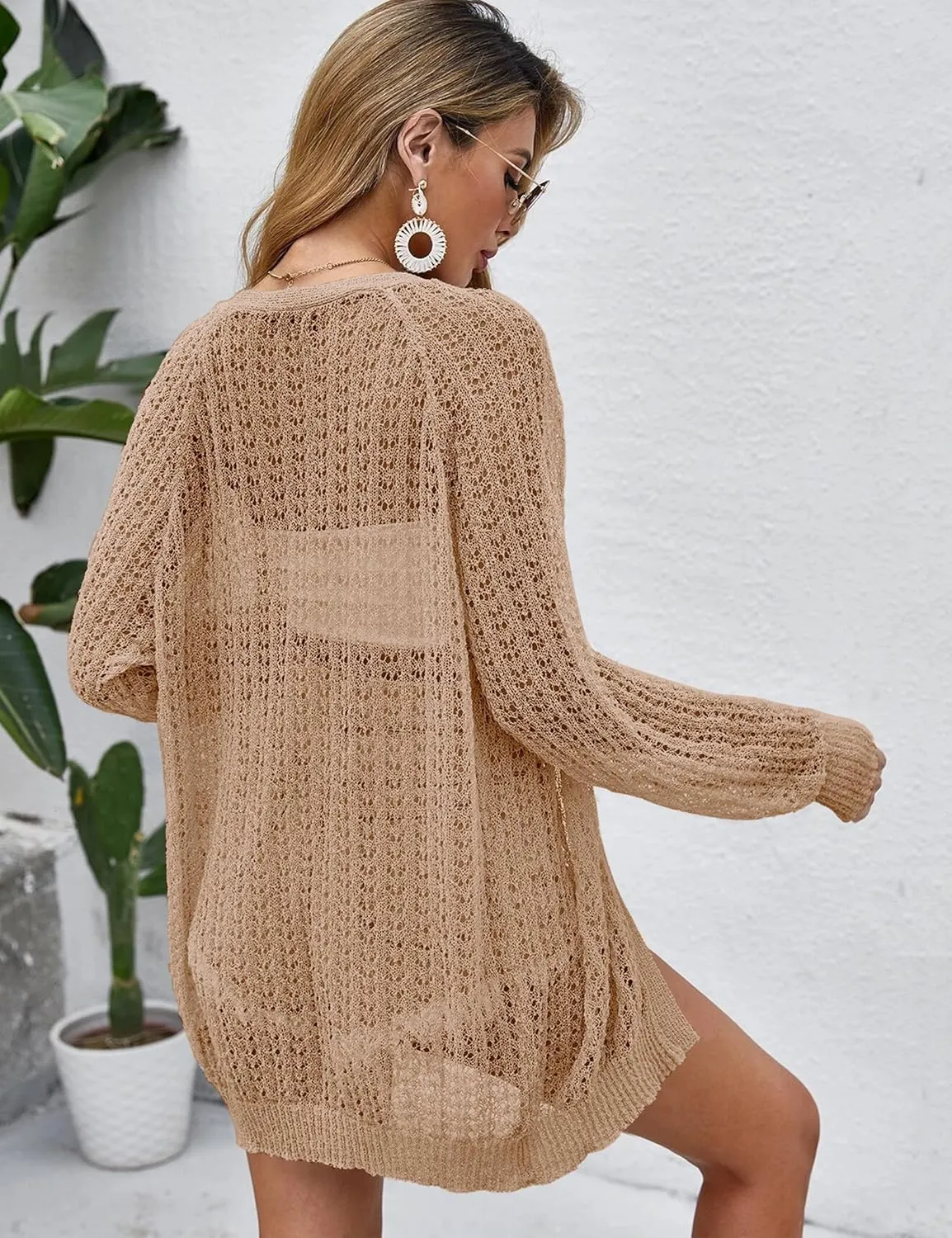 Women Crochet Lightweight Cardigan Cover Up Open Front Long Sleeve Summer Cardigans
