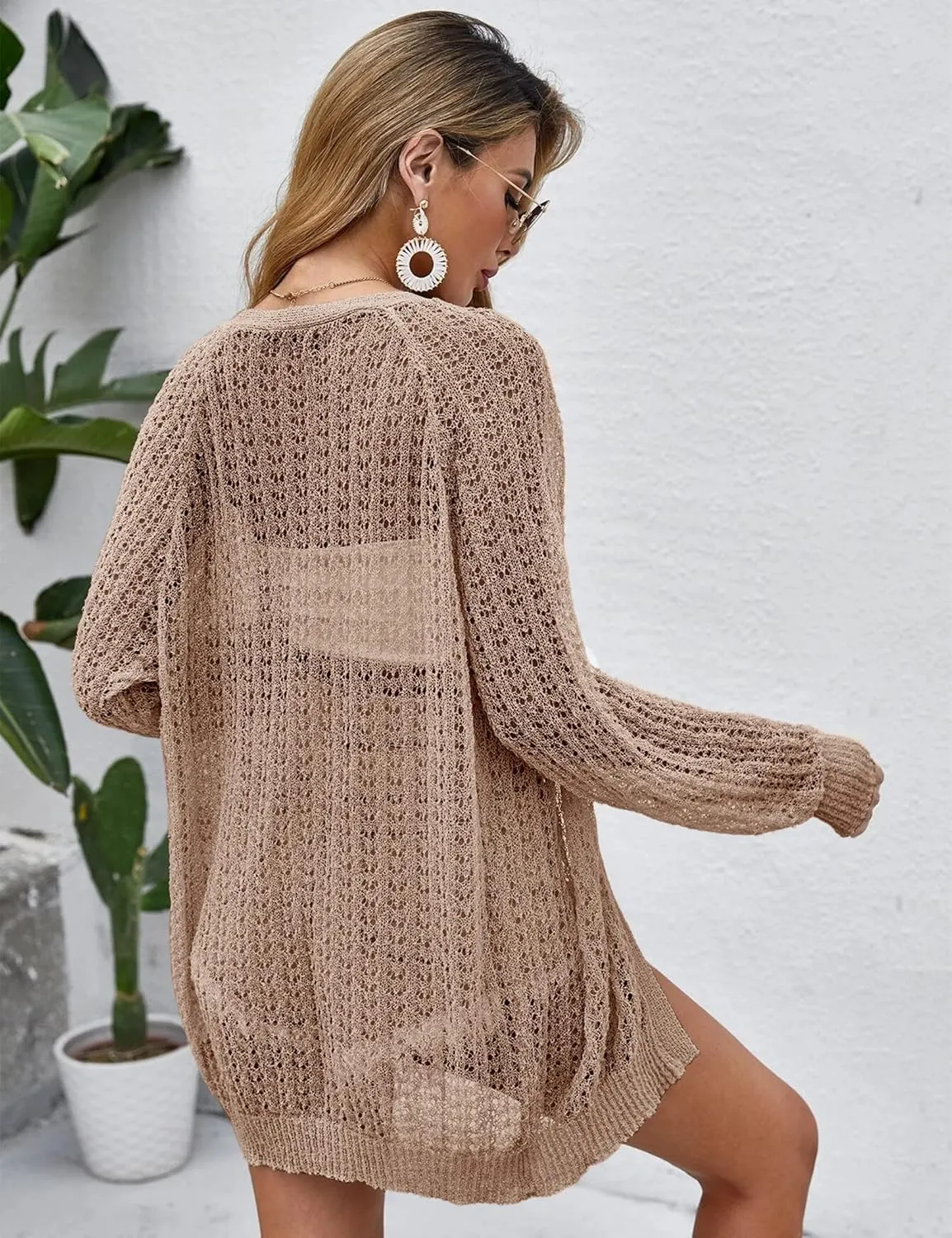 Women Crochet Lightweight Cardigan Cover Up Open Front Long Sleeve Summer Cardigans