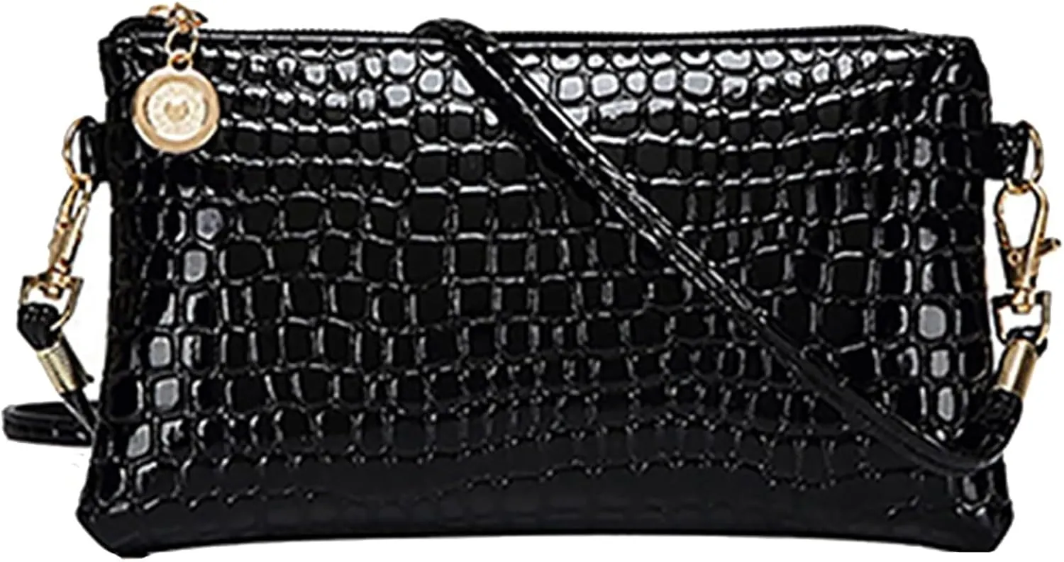Women Fashion Shoulder Bag Tote Messenger Faux Leather Zipper Satchel Handbag Top Handle Satchel Purse (Black, One Size)