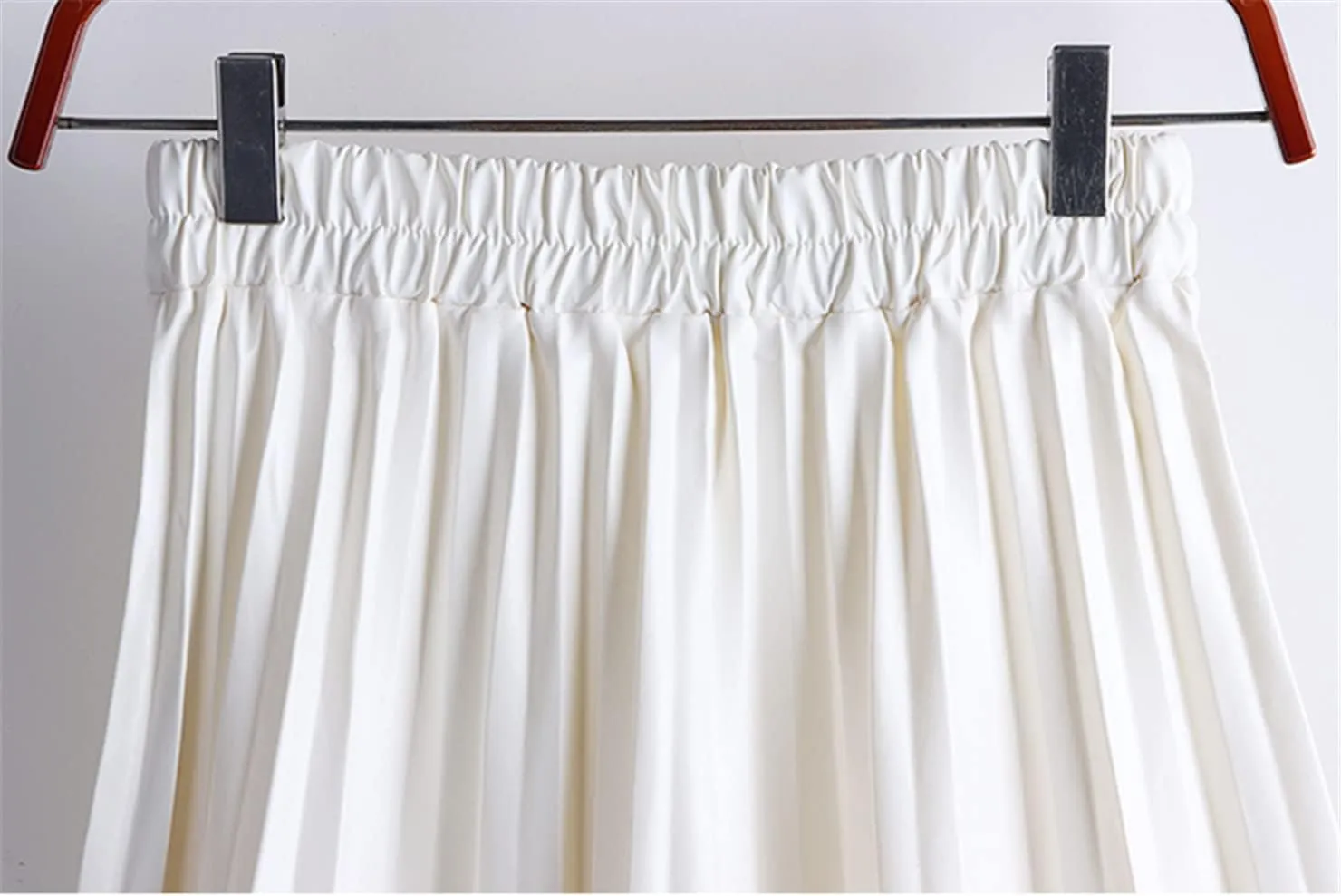 Women Faux Leather Midi Skirt Vintage A-Line High Waist Pleated Skirt Knee Length
