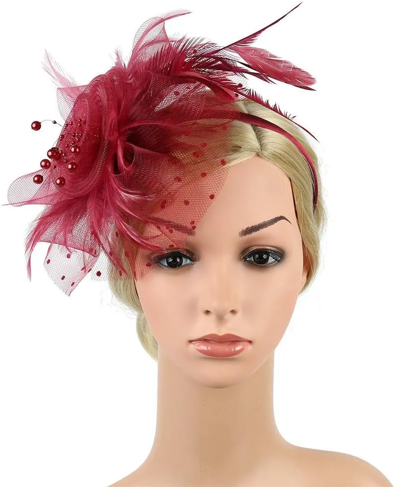 Women Girls Fascinators Hat Flower Mesh Ribbons Feathers Flapper Great Gatsby Headband Clip Tea Party Headpiece