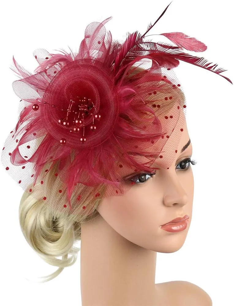 Women Girls Fascinators Hat Flower Mesh Ribbons Feathers Flapper Great Gatsby Headband Clip Tea Party Headpiece