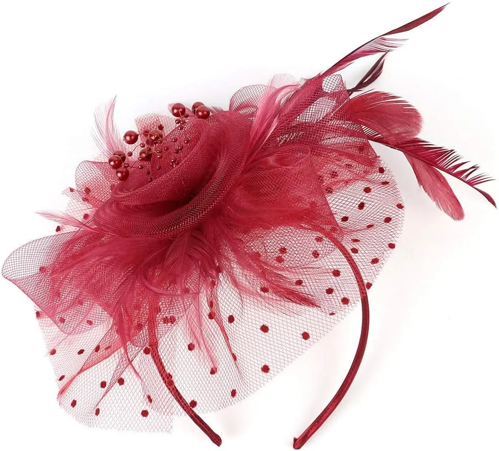 Women Girls Fascinators Hat Flower Mesh Ribbons Feathers Flapper Great Gatsby Headband Clip Tea Party Headpiece