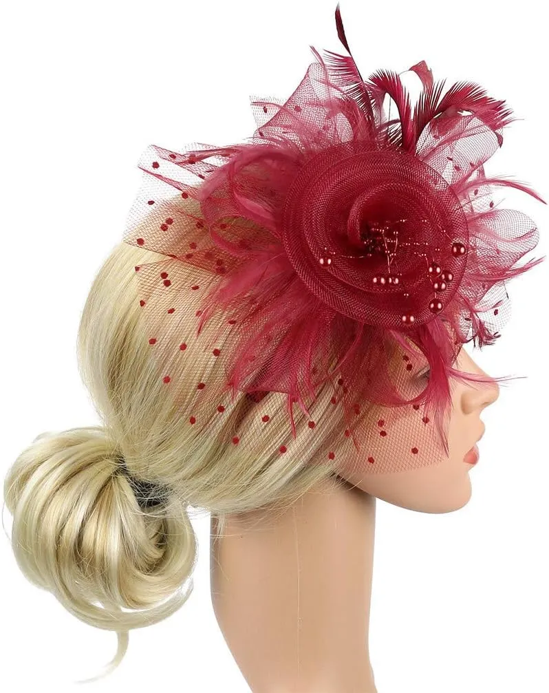 Women Girls Fascinators Hat Flower Mesh Ribbons Feathers Flapper Great Gatsby Headband Clip Tea Party Headpiece