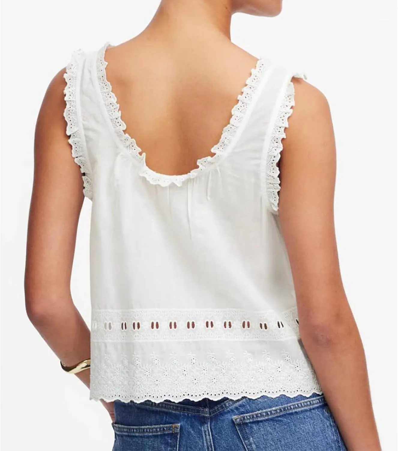 Women Lace Trim Tank Top Vneck Sleeveless Eyelet Embroidery Peplum Shirt Y2k Going Out Vacation Flowy Cami Shirt