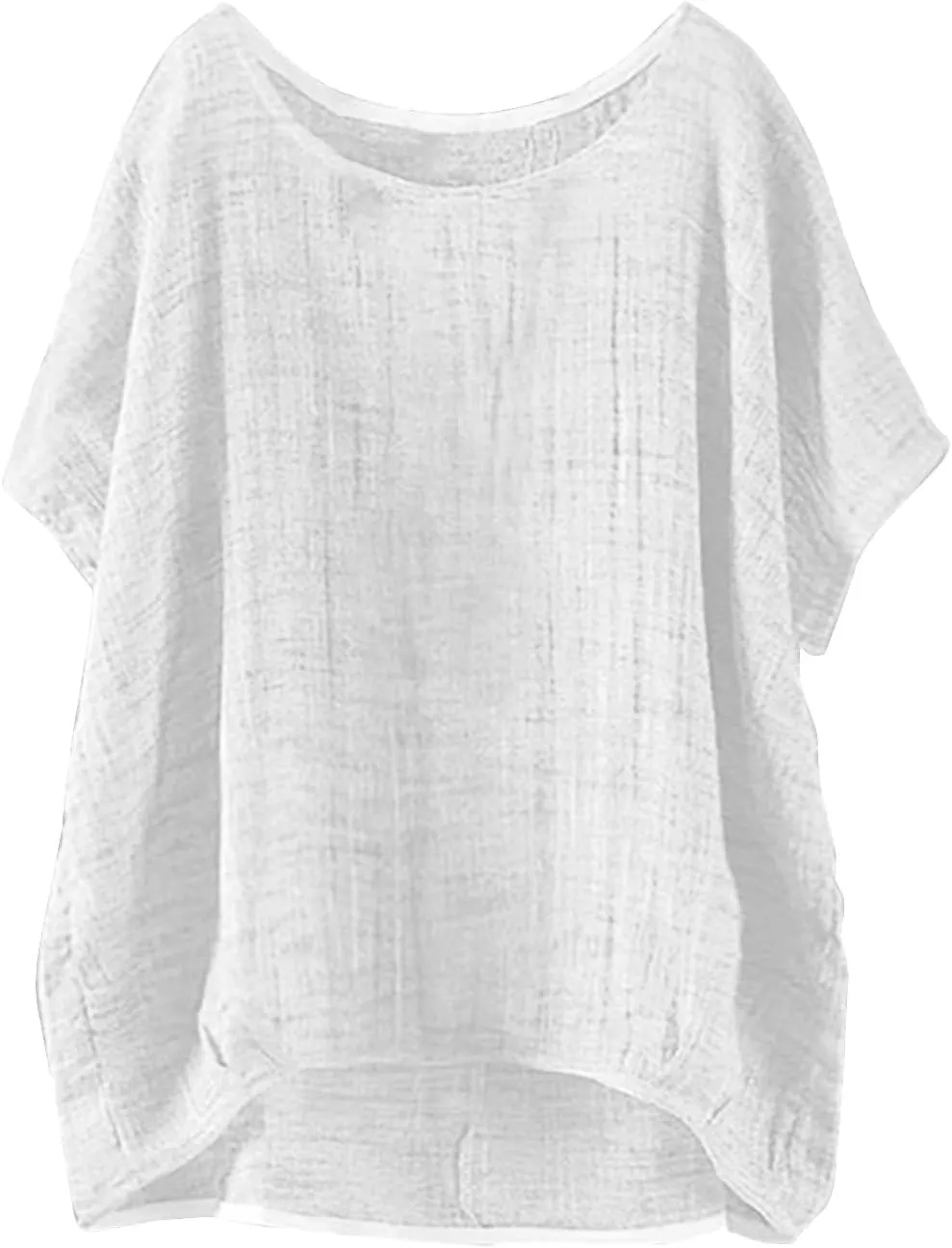 Women Linen Tops 2025 Summer Casual Crewneck Short Sleeve Shirts Plus Size Loose Comfy Gauze Peasant Blouses