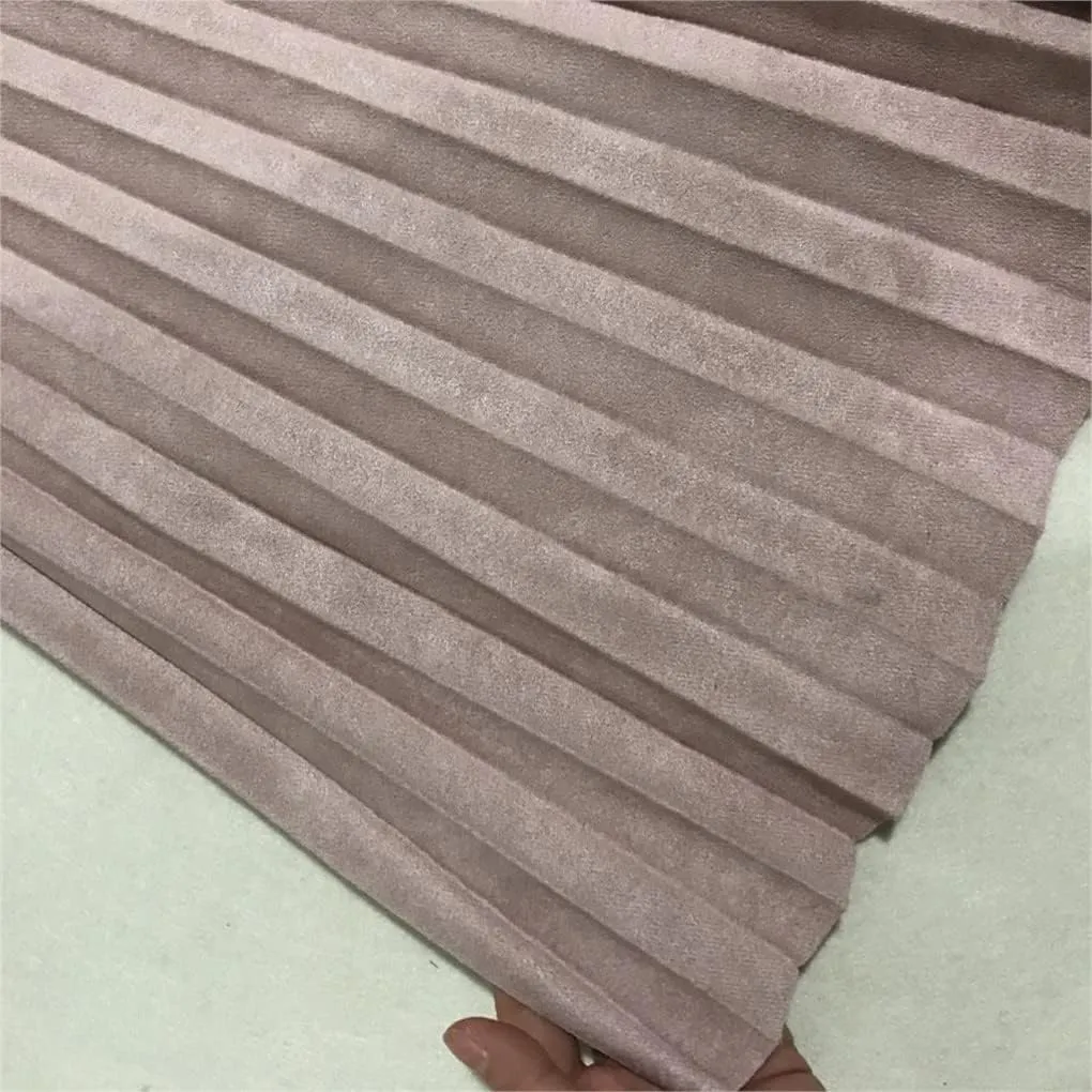 Women Suede Skirt Long Pleated Skirts Two Layer Vintage Midi Skirt