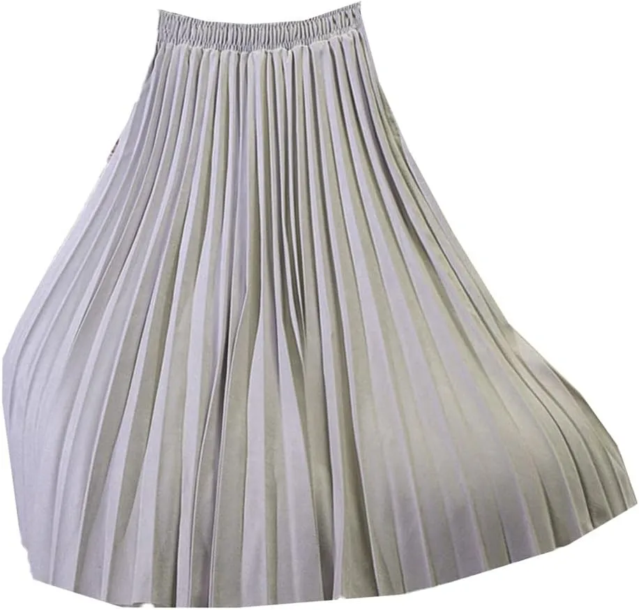 Women Suede Skirt Long Pleated Skirts Two Layer Vintage Midi Skirt