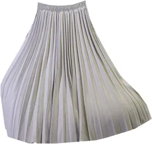 Women Suede Skirt Long Pleated Skirts Two Layer Vintage Midi Skirt