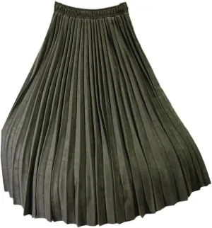 Women Suede Skirt Long Pleated Skirts Two Layer Vintage Midi Skirt