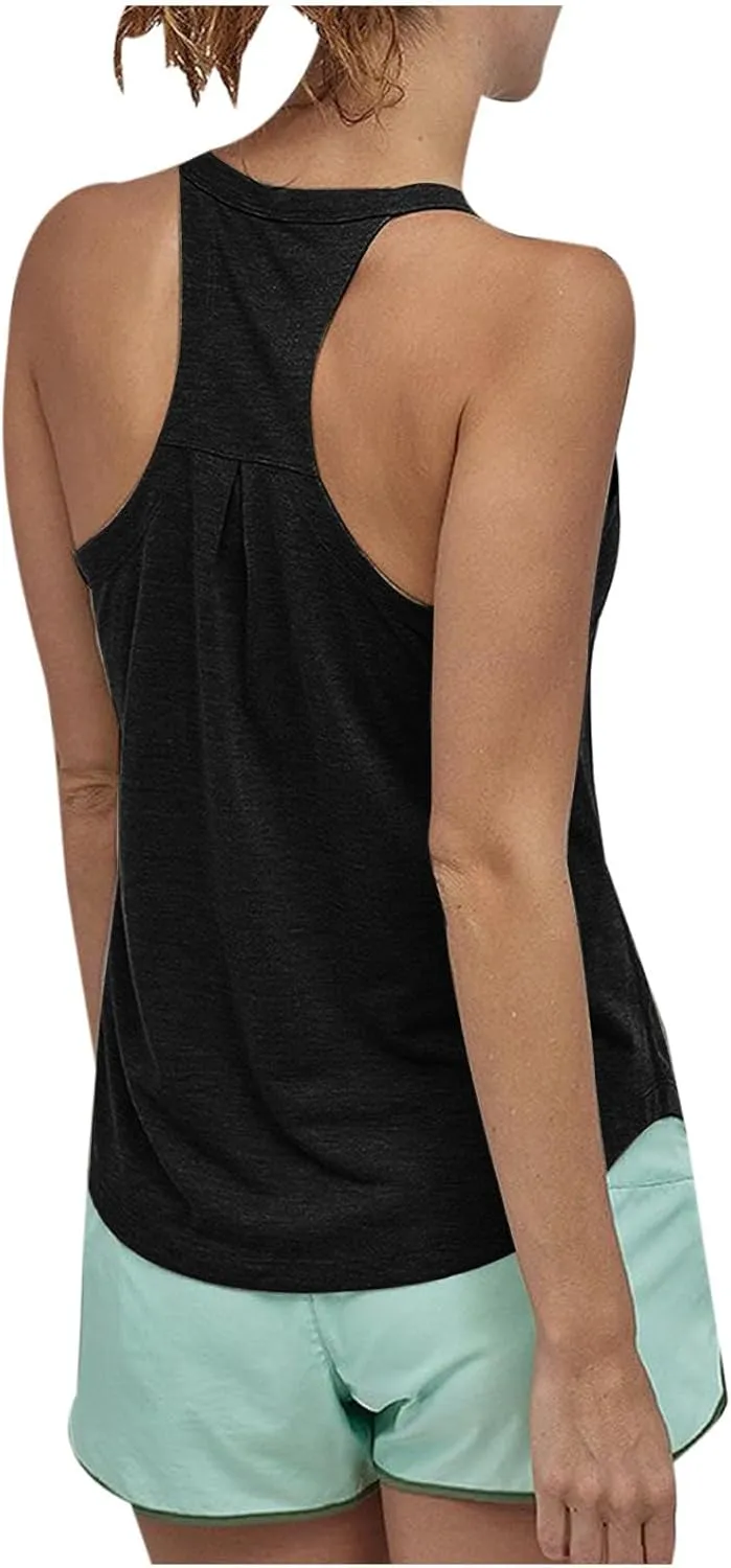 Women Workout Athletic Yoga Shirts Loose Fit Racerback Tank Tops Sleeveless Sports Tennis Shirt Round Neck Summer Top