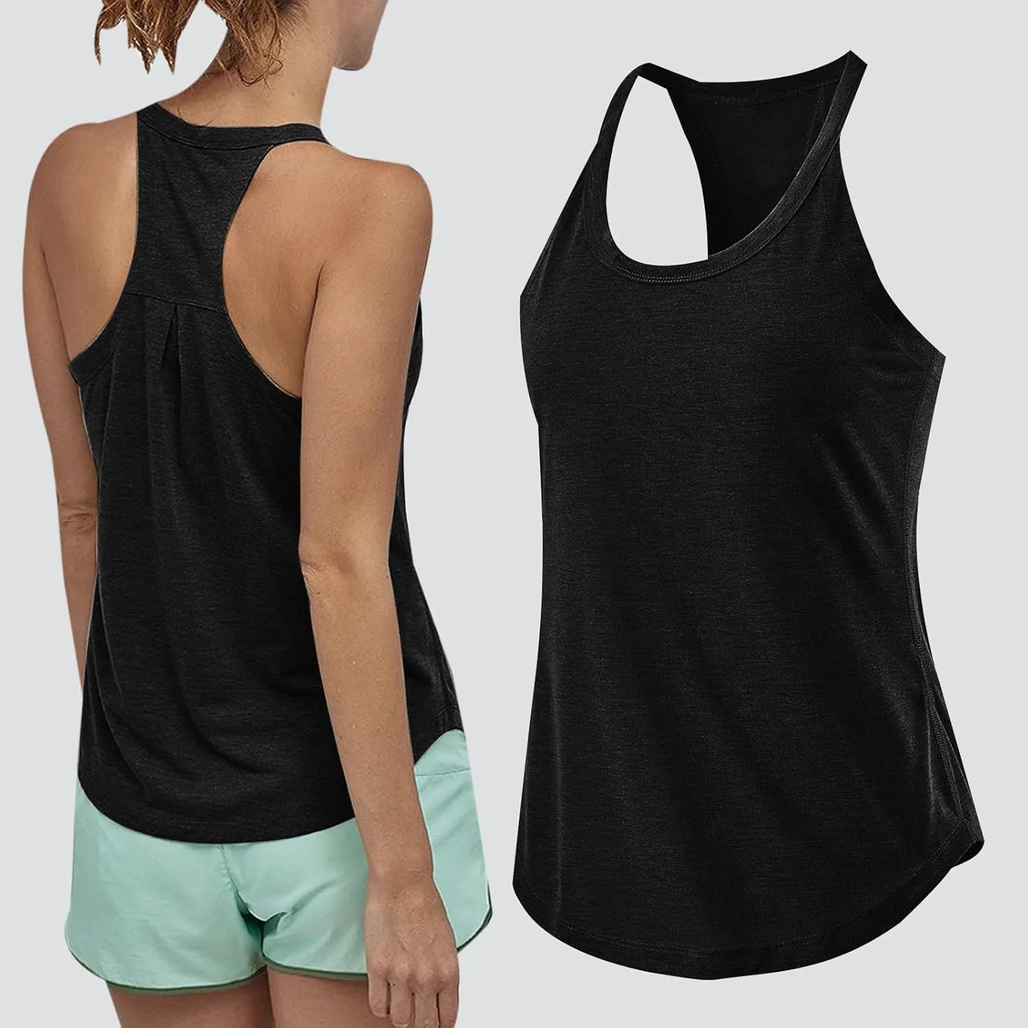 Women Workout Athletic Yoga Shirts Loose Fit Racerback Tank Tops Sleeveless Sports Tennis Shirt Round Neck Summer Top