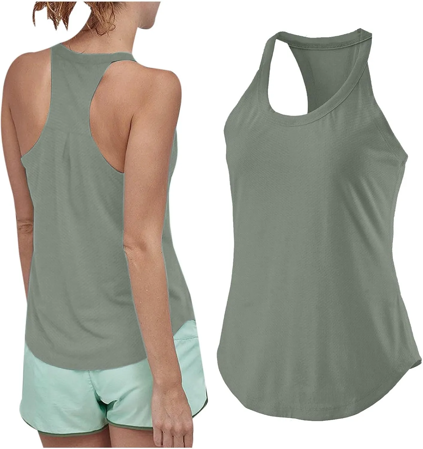 Women Workout Athletic Yoga Shirts Loose Fit Racerback Tank Tops Sleeveless Sports Tennis Shirt Round Neck Summer Top
